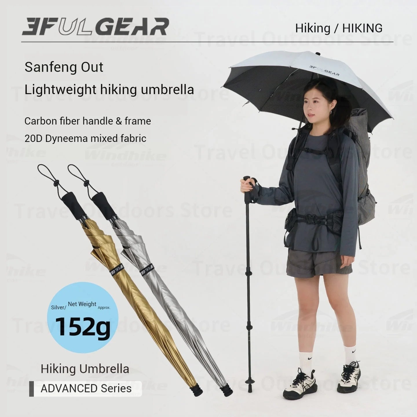 3F UL GEAR Hiking Umbrella Carbon Fiber Portable Rainproof Ultralight Hands-free for Outdoor Traveling Novelty Camping Equipment