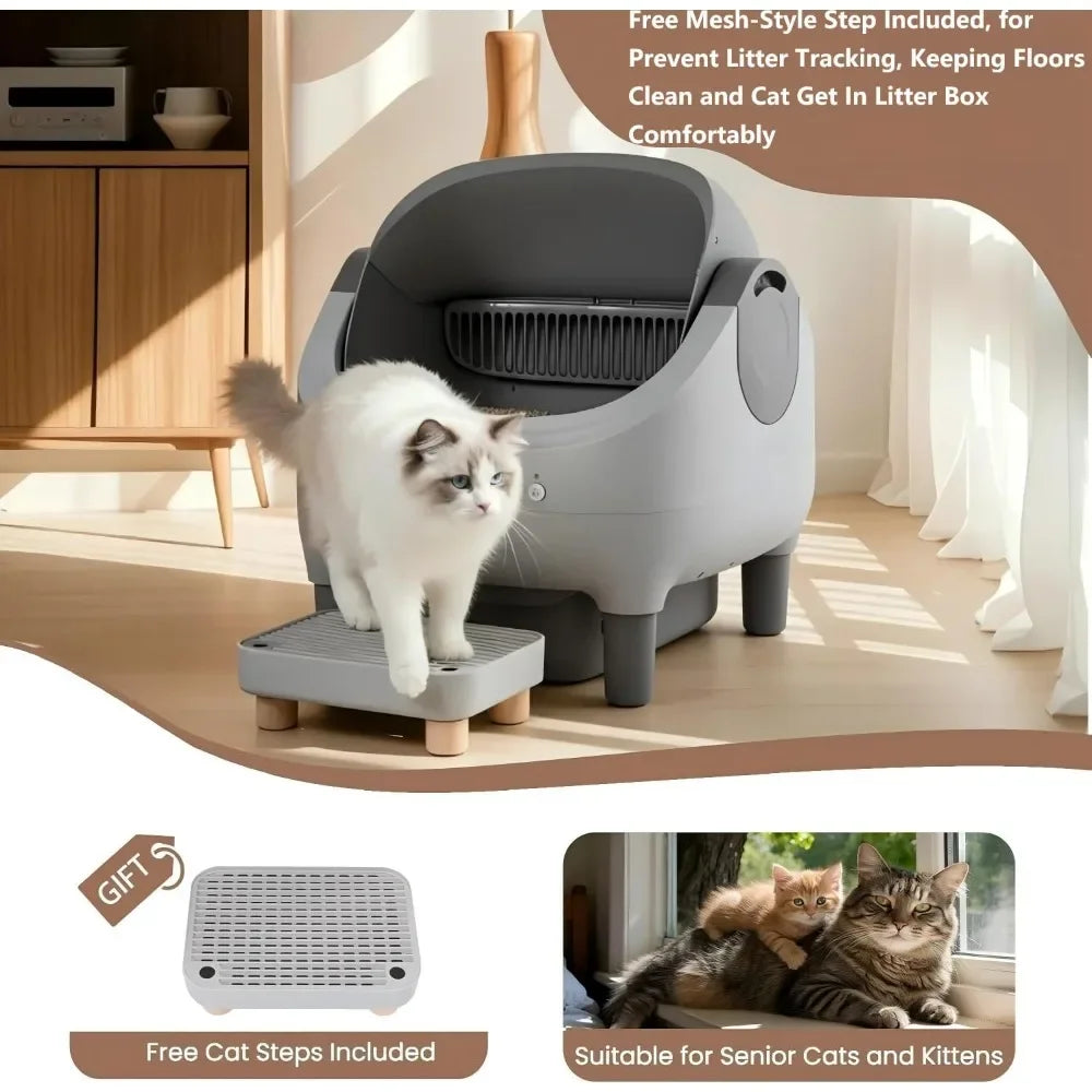 Self Cleaning Automatic Cat Litter Box With Raised Step