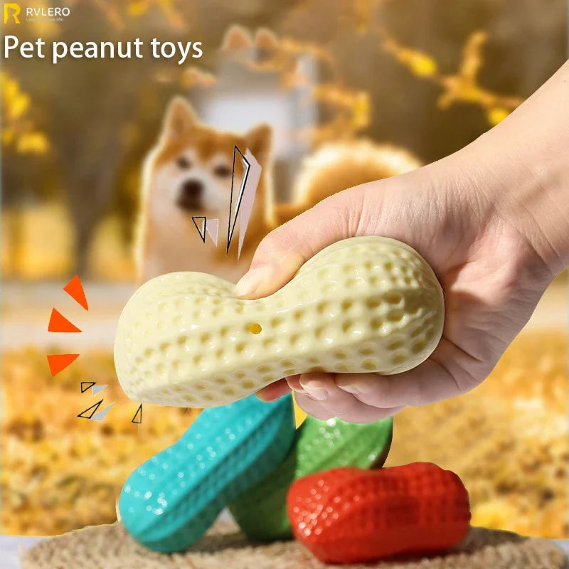 Pet Peanut Squeak Chew Toy For Dogs Interactive Rubber Toy