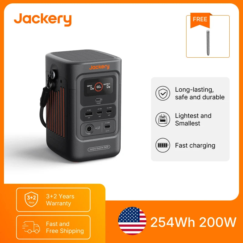 Jackery Explorer 240D Portable Power Station 254Wh LiFePO4 Fast Charge