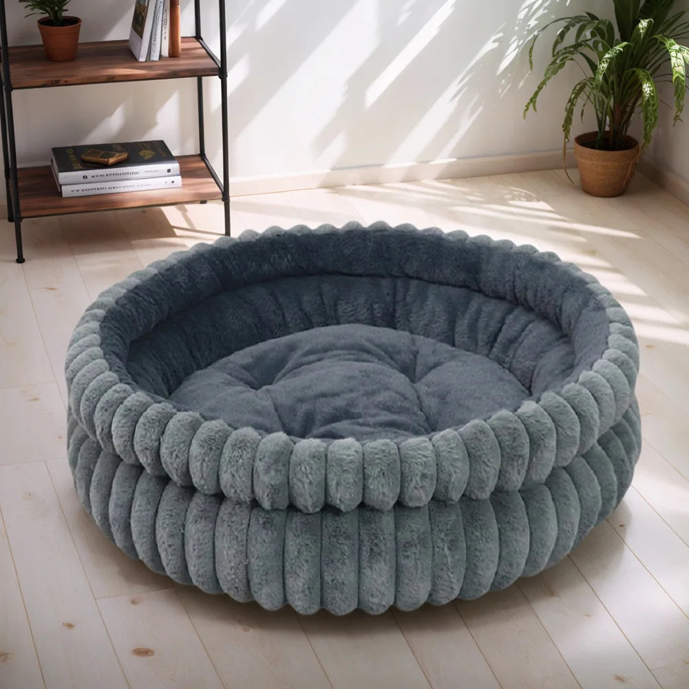 60CM Washable Round Cat Beds with Anti-Slip Bottom Calming Pet Bed Dog Beds & Furniture Load Capacity of 15 Kg for Indoor