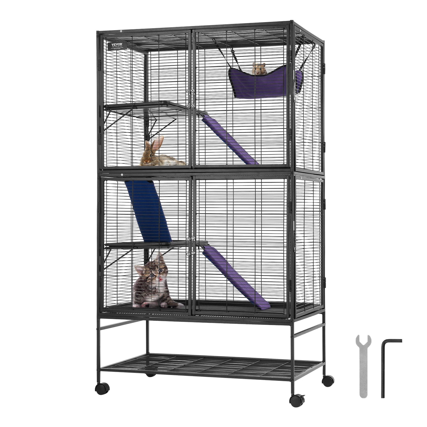 SucceBuy Ferret Cage 4-Tier Rolling Metal Cage for Small Animals