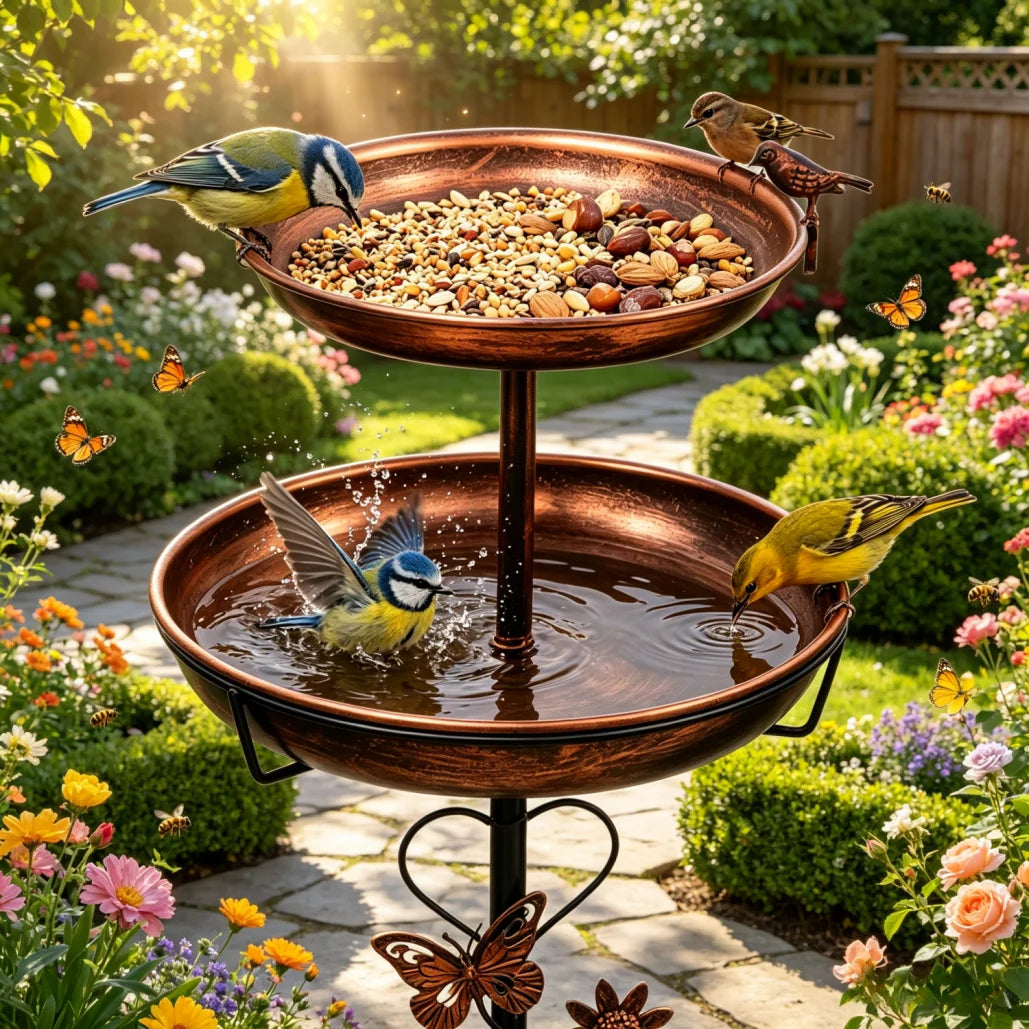 Double Layer Bird Feeder And Bath Stand For Garden Patio