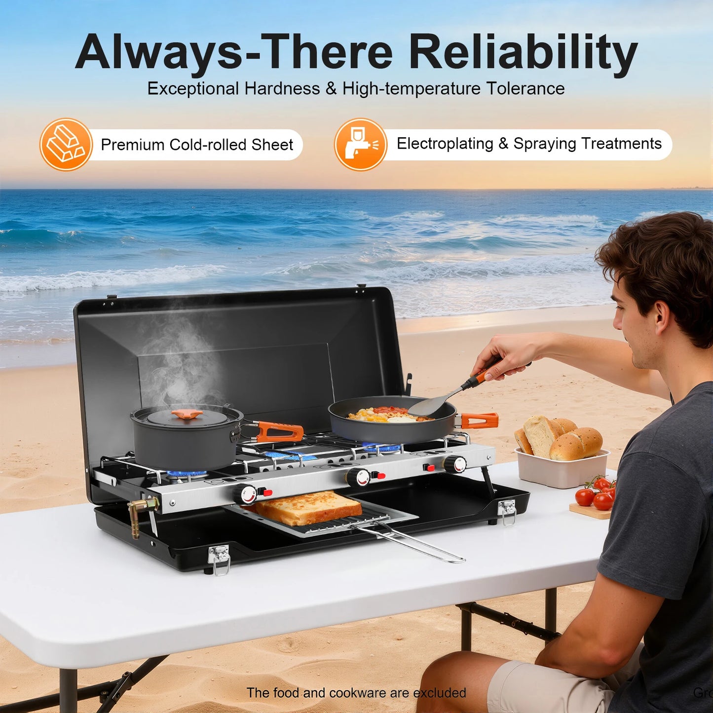 Portable Gas Camping Stove 3-Burner Piezo Ignition