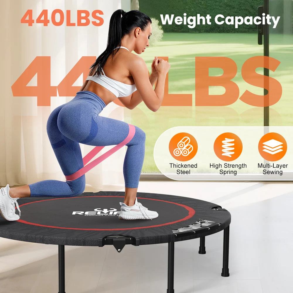 Relife Foldable Mini Trampoline For Home Fitness Adjustable Handle