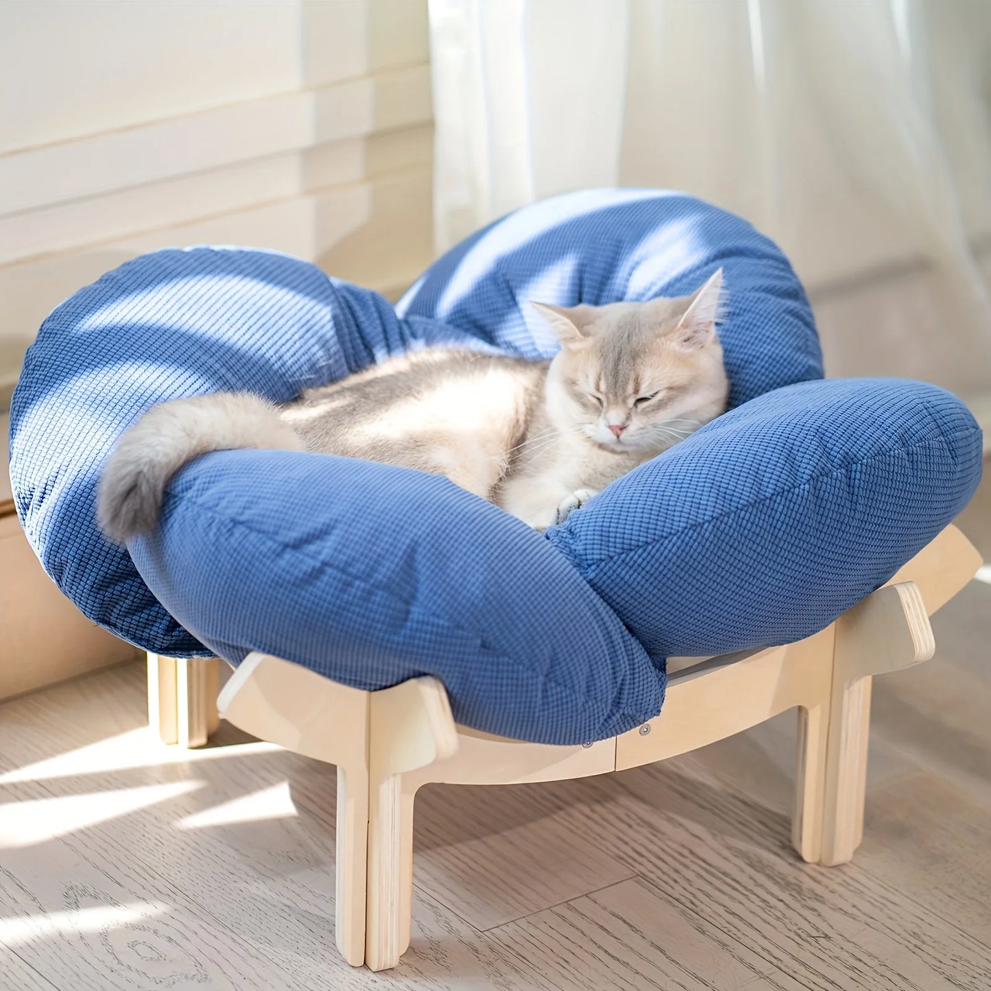 Raised Wooden Cat Bed With Soft Cushion Indoor Lounging Sofa