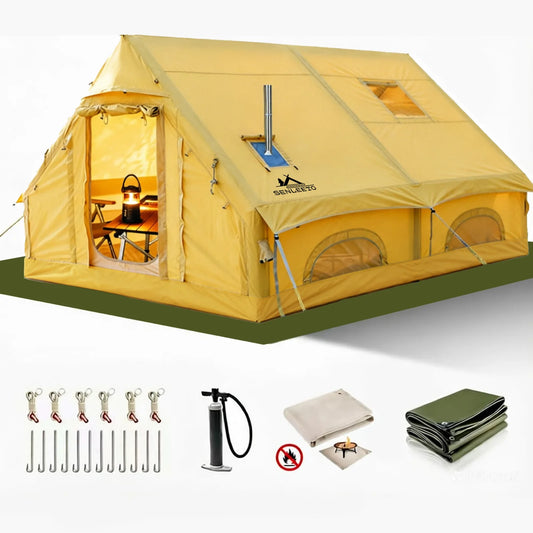 129 Square Feet Inflatable Tent for Camping 6-8 Person,Waterproof Oxford Inflatable Tent House with Hand Pump for All Season