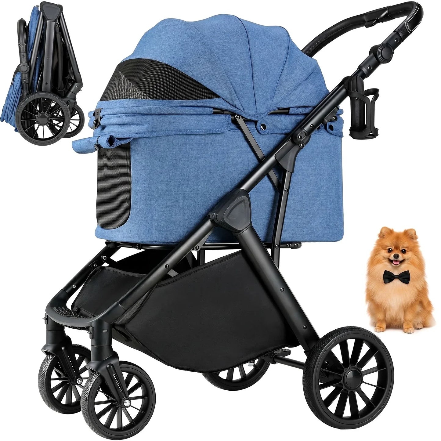Foldable All Terrain Pet Stroller With Adjustable Handle Sun Shade