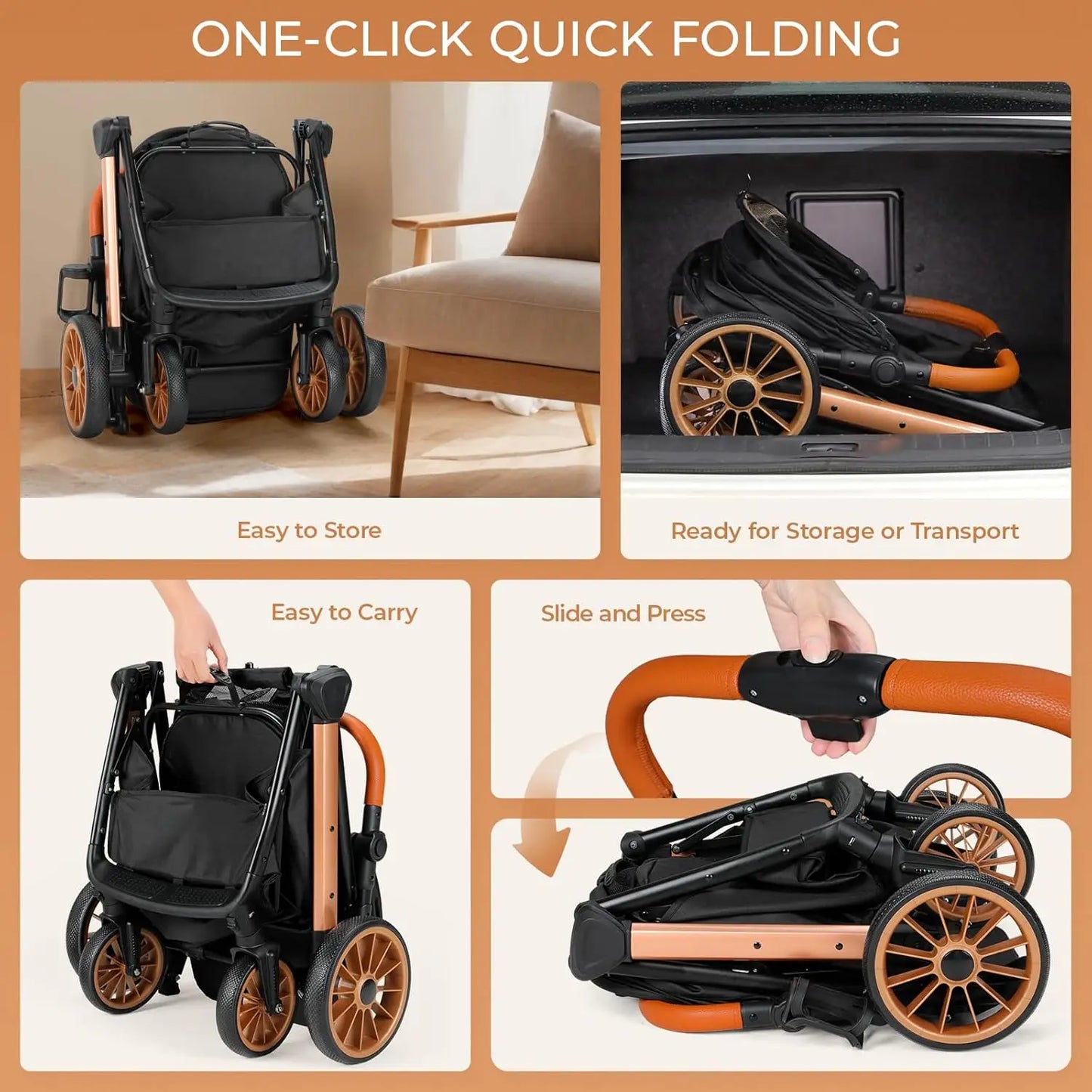 Foldable All Terrain Pet Stroller With Adjustable Handle Sun Shade