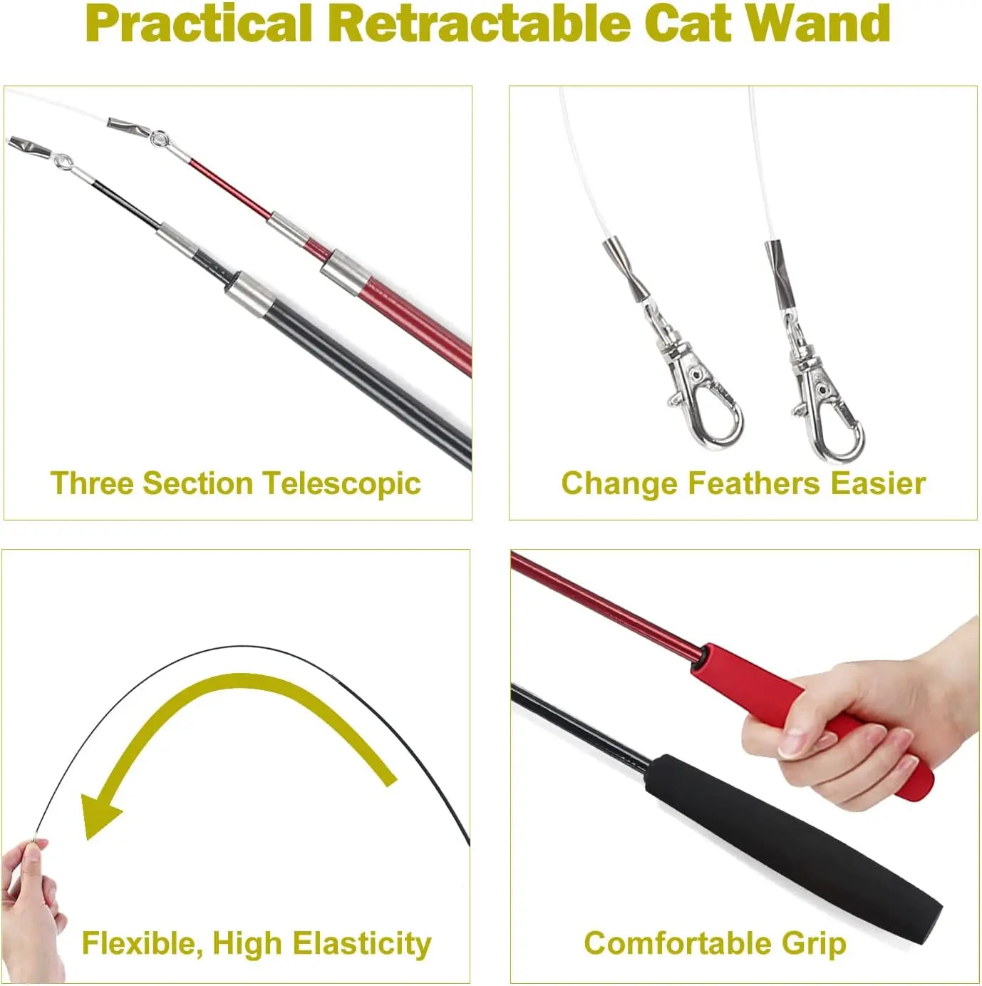 Interactive Wand Cat Toy Set With Feather Refills Pack