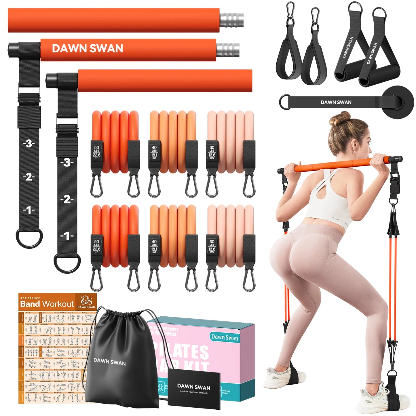 Adjustable Pilates Bar Kit With Resistance Bands For Home Gym