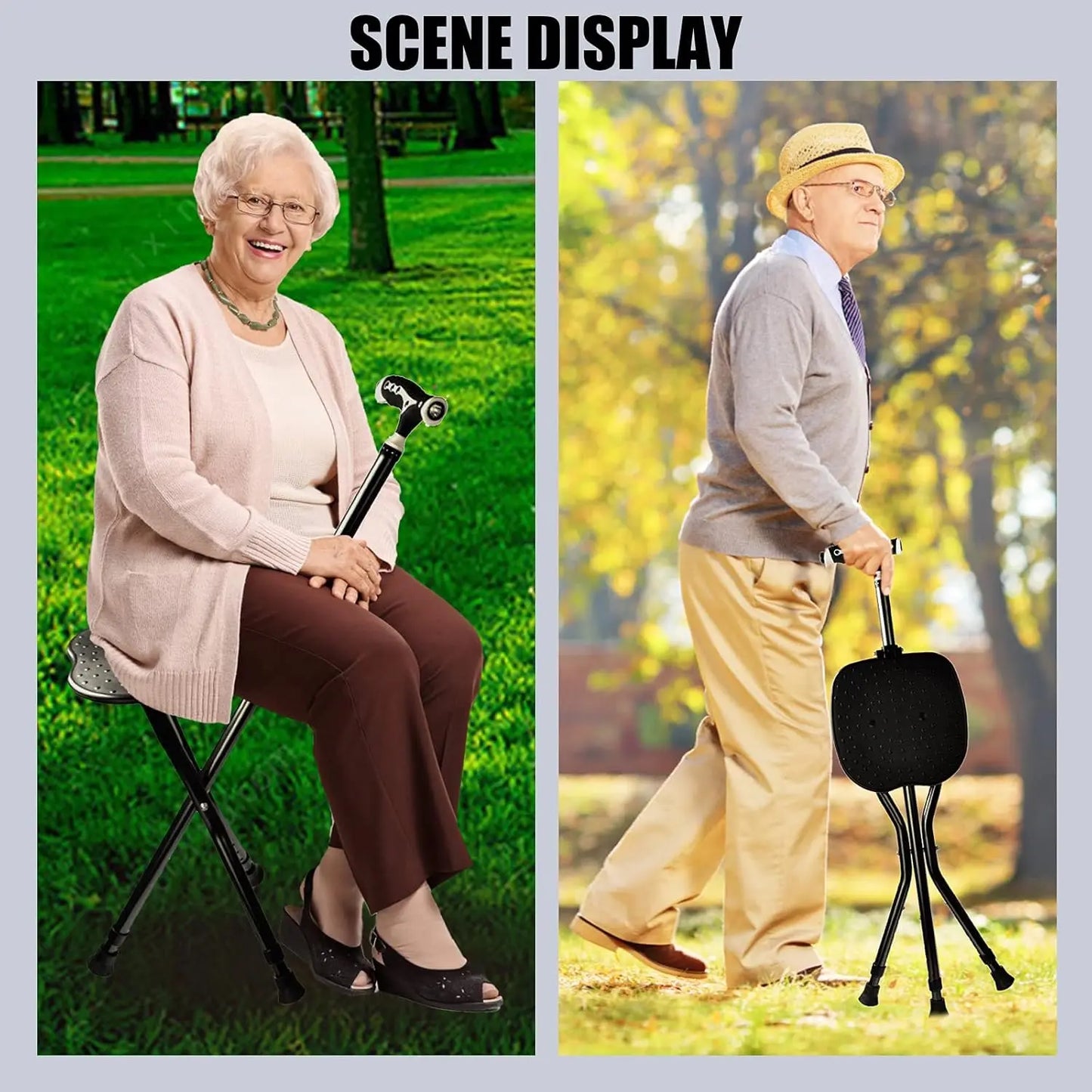 Folding Cane With Seat Adjustable Aluminum Walking Stick