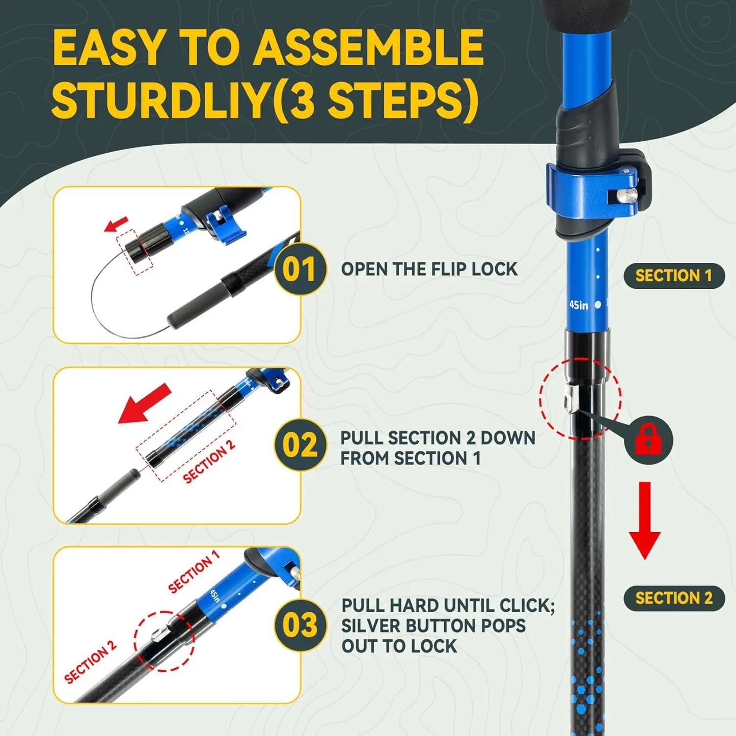 Carbon Fiber Folding Trekking Poles Ultra Light For Hiking