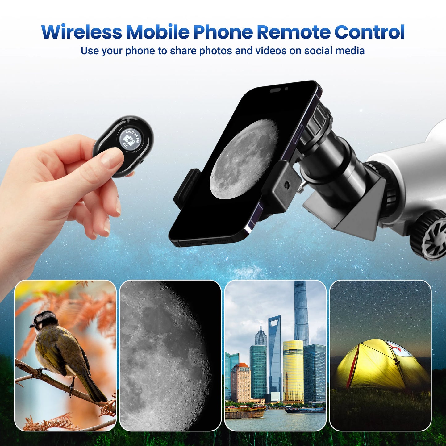 ESSLNB 80mm Aperture 700mm Astronomy Telescope with Phone Adapter Wireless Remote Stargazing Phone Mount for Beginners Adults
