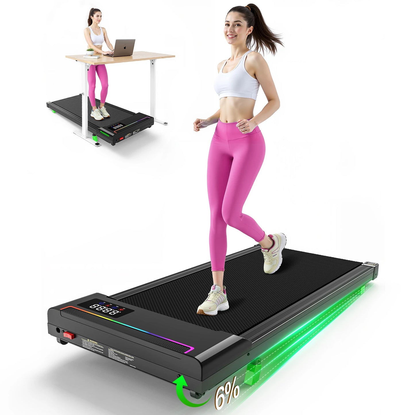 AKLUER Walking Pad Treadmill 330lbs Capacity, 2.5HP Under Desk Portable