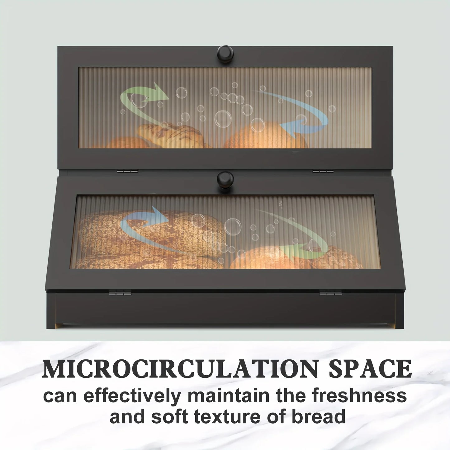 Bamboo Bread Box With Window Lid Double Layer Kitchen Storage