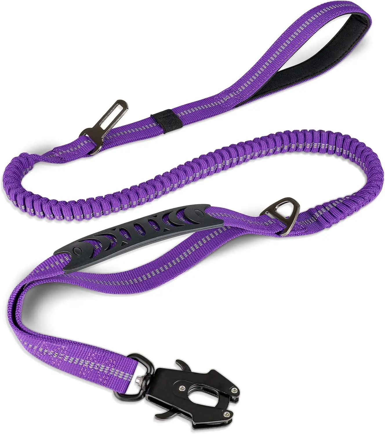 Reflective Shock Absorbing Tactical Bungee Dog Leash With Car Seatbelt