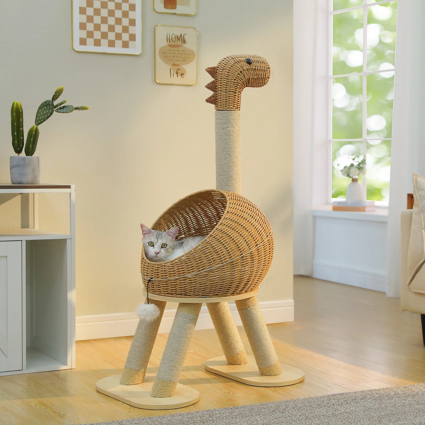 PAWZ Road Dinosaur Cat Tree Tower With Rattan Condo And Sisal Post