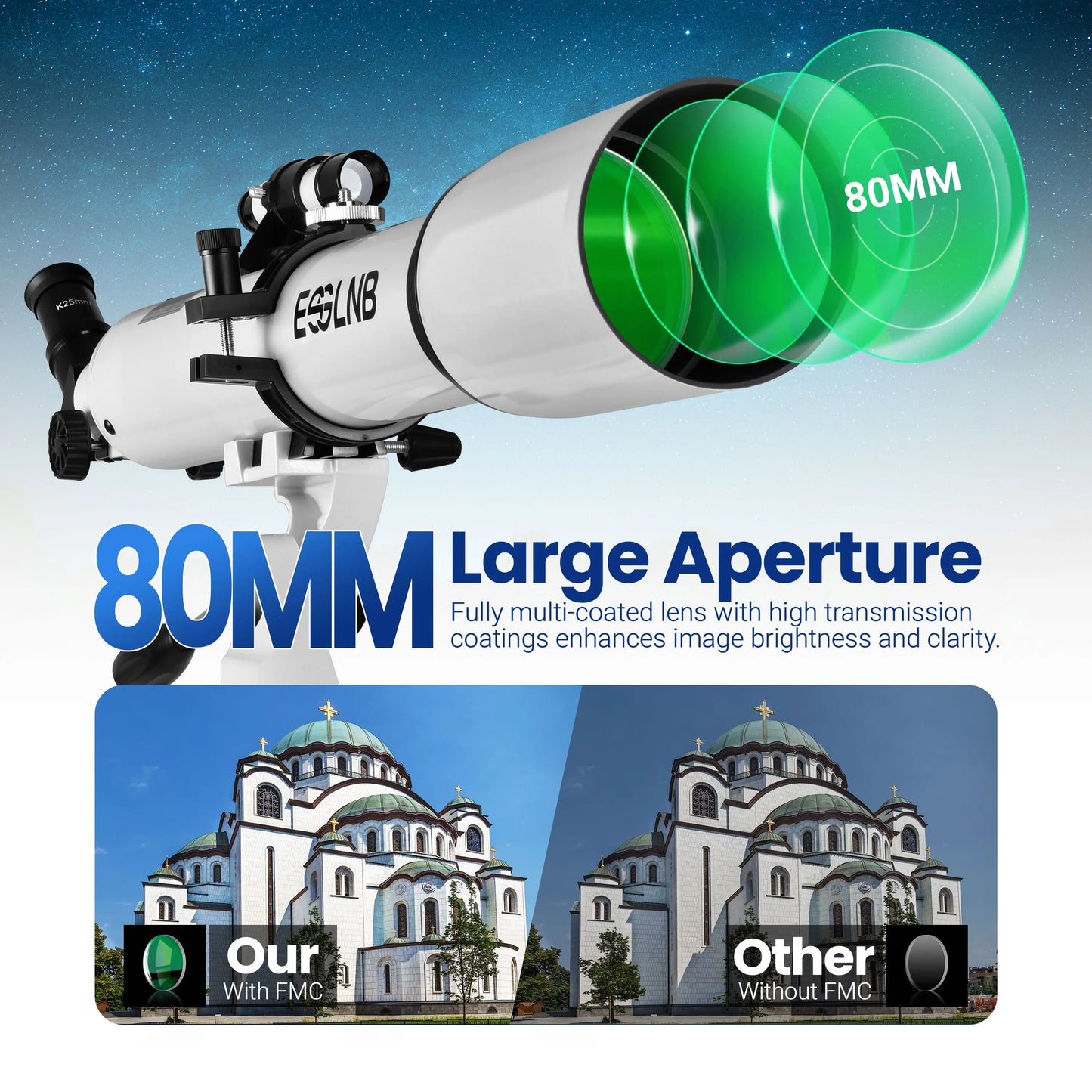ESSLNB 80mm Aperture 700mm Astronomy Telescope with Phone Adapter Wireless Remote Stargazing Phone Mount for Beginners Adults