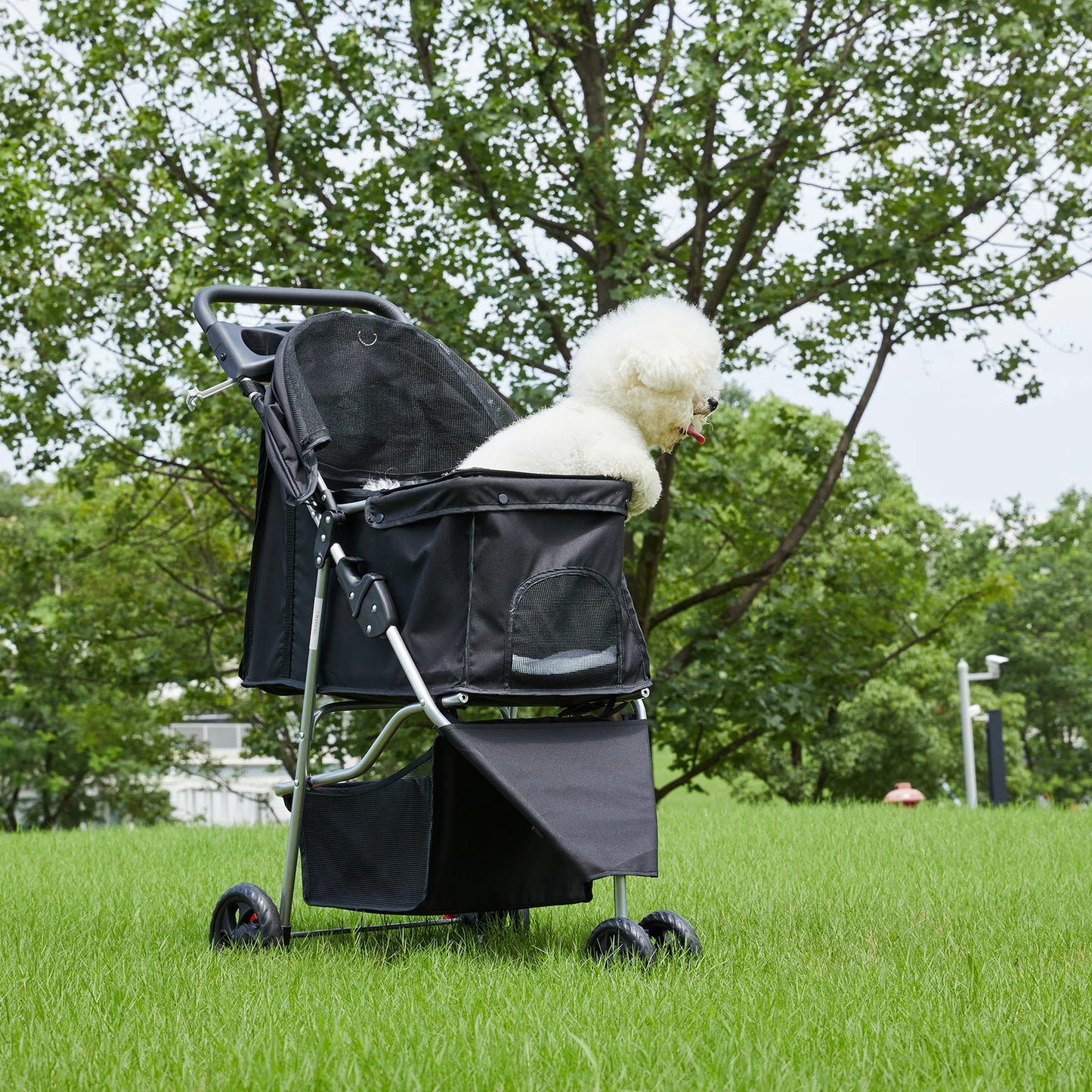 JHK Foldable 3-Wheel Pet Stroller For Small Dogs And Cats With Mesh Windows