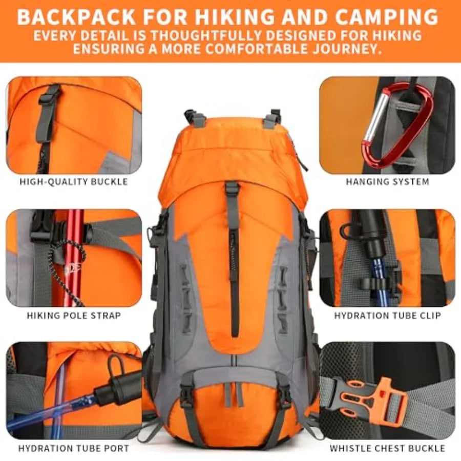 Hiking Backpack With Rain Cover Waterproof Camping For Men Women
