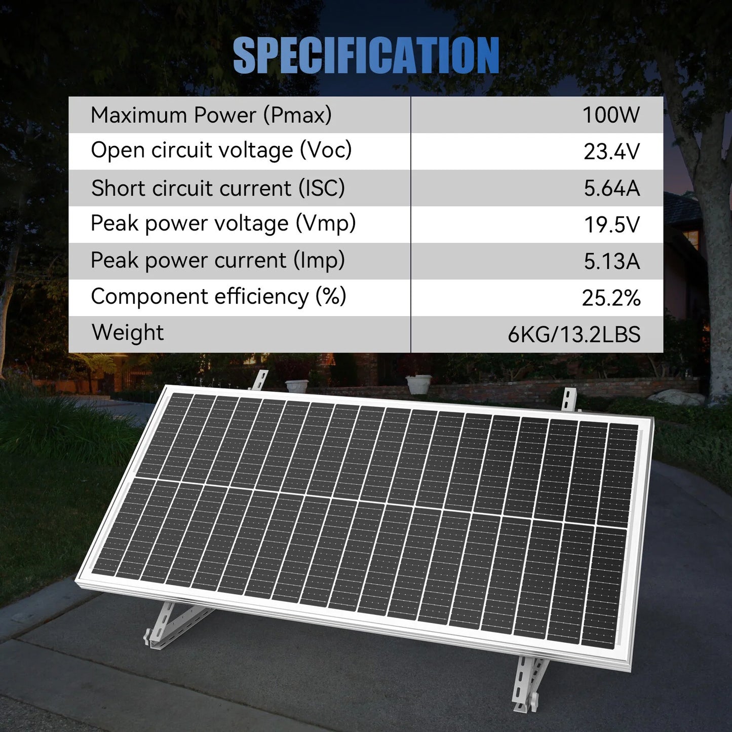 RVPOZWER 100W 12V Monocrystalline Solar Panel For RVs