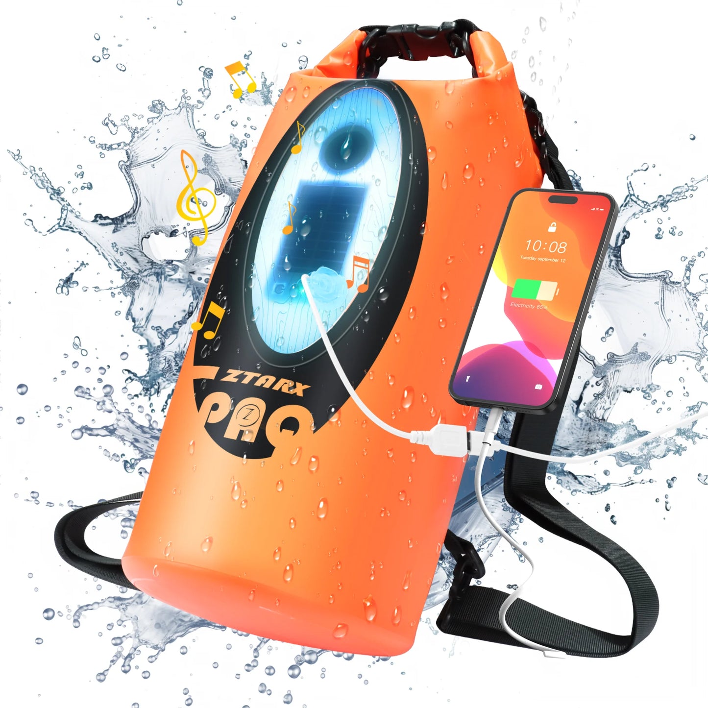 ZTARX Waterproof Hiking Camping Backpack Solar/Battery Powered Outdoor Climbing Sport Bag with Bluetooth Speaker ,55L
