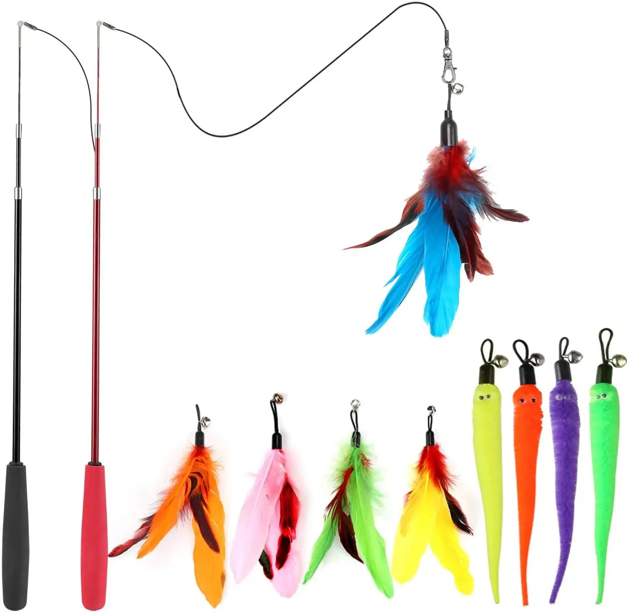 Interactive Wand Cat Toy Set With Feather Refills Pack
