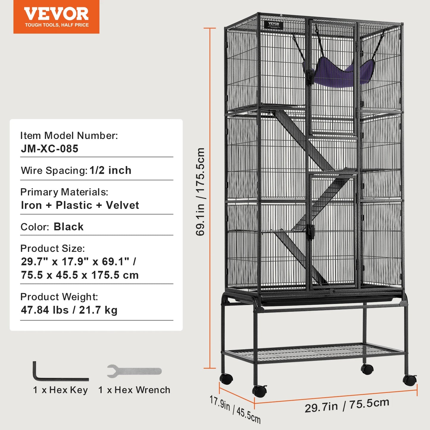 SucceBuy Ferret Cage 4-Tier Rolling Metal Cage for Small Animals