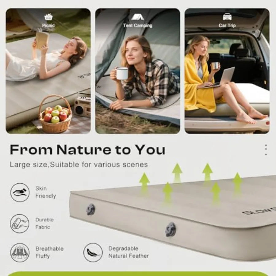 Self-Inflating Sleeping Pad with Portable Electric Air Pump 4in Double Foam Camping Mattress 2 Person for Tent Cot Car Travel F