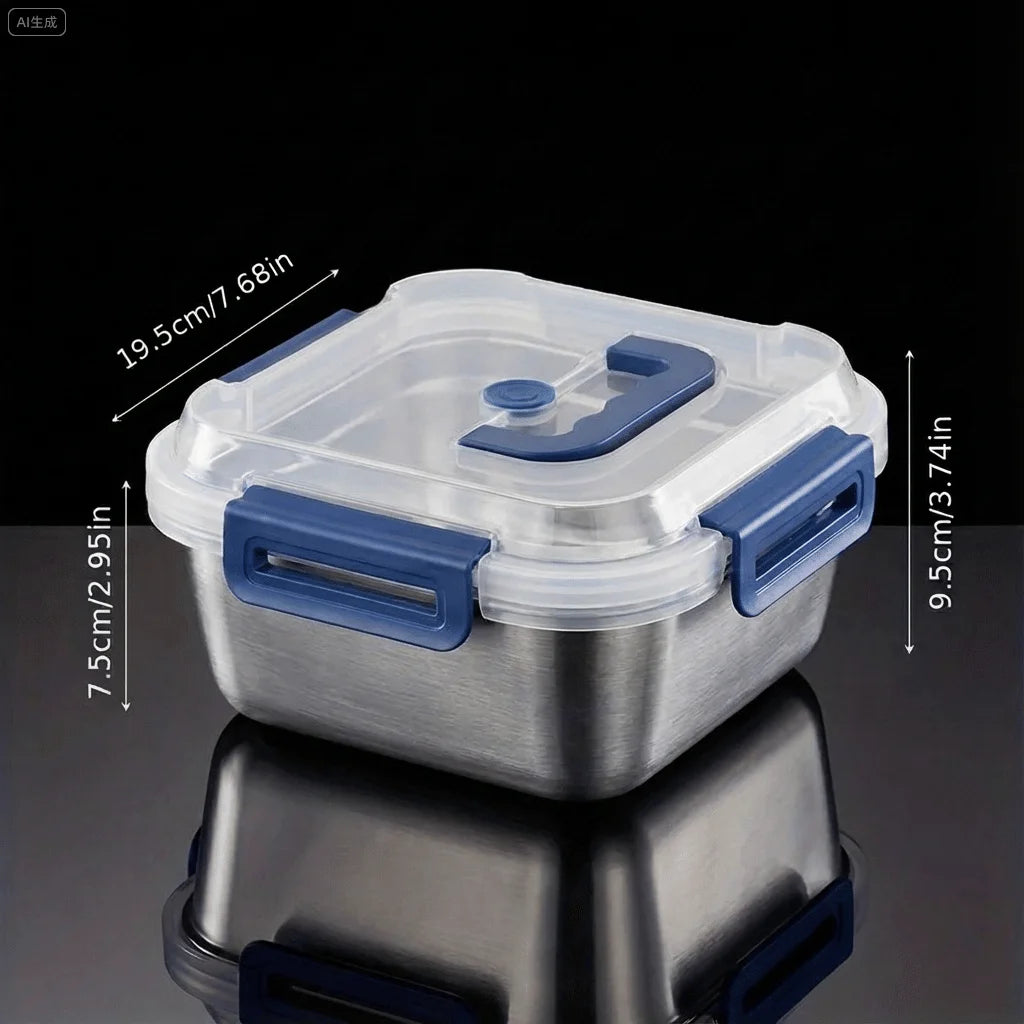 2PCS Extra-Large Stainless Steel Food Storage Containers With Blue Lids - Deep Design, Airtight Seal, Lunch Boxes for Kitchen