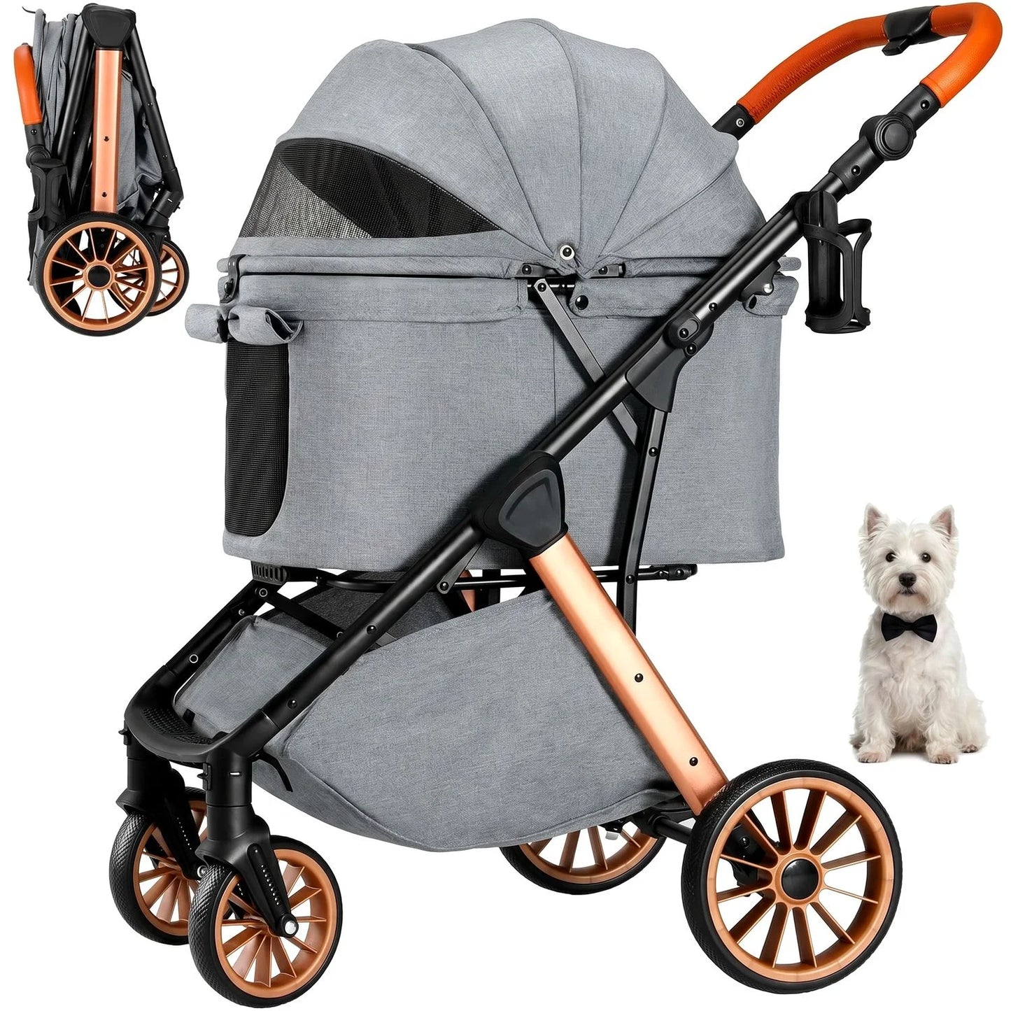 Foldable All Terrain Pet Stroller With Adjustable Handle Sun Shade