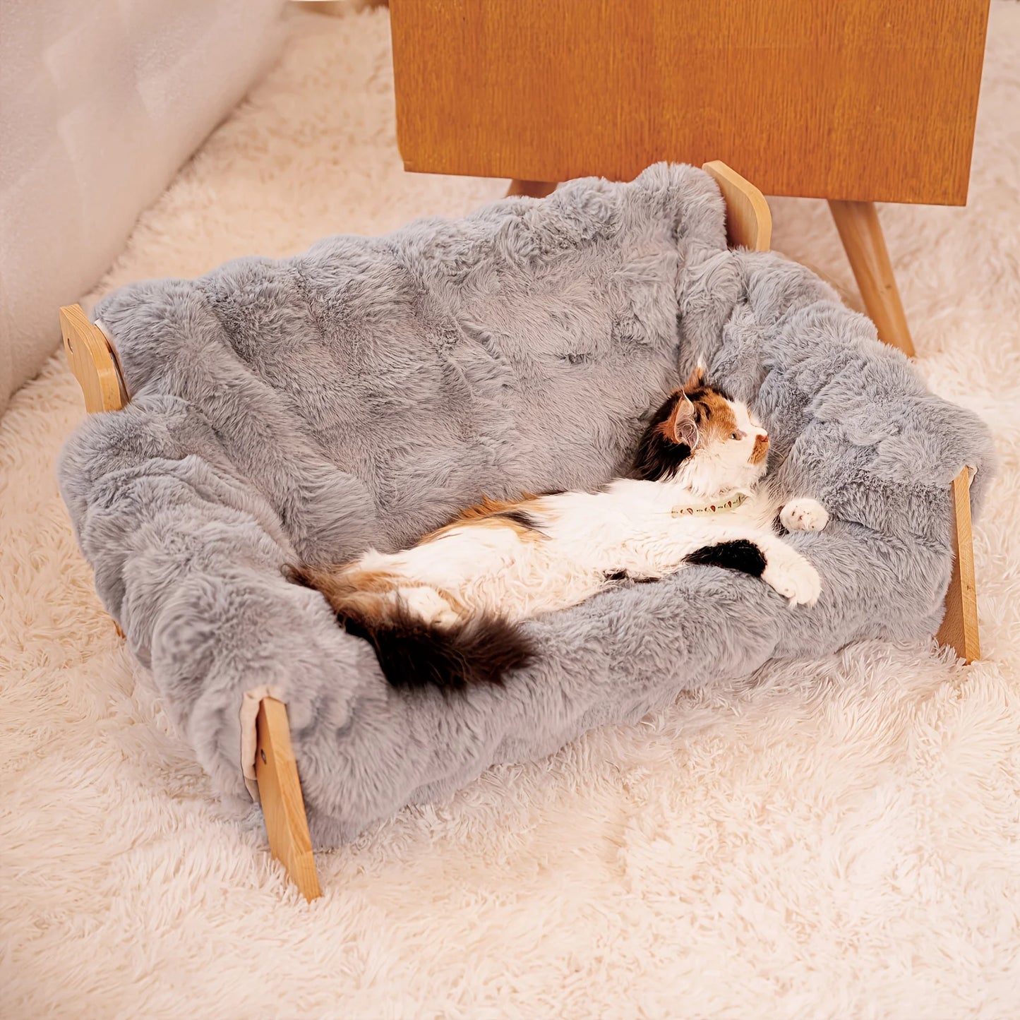 Elevated Solid Wood Pet Couch Bed Cat and Dog Sofa