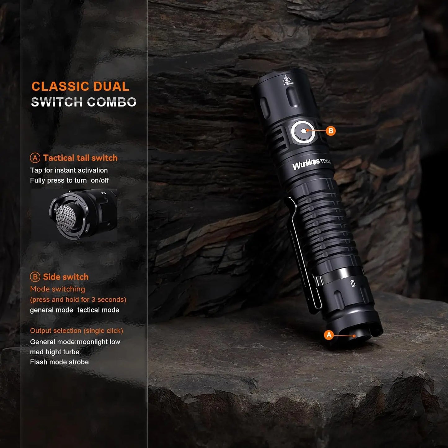 Wurkkos TD04 21700 USB C Rechargeable Dual Mode Tactical Flashlight