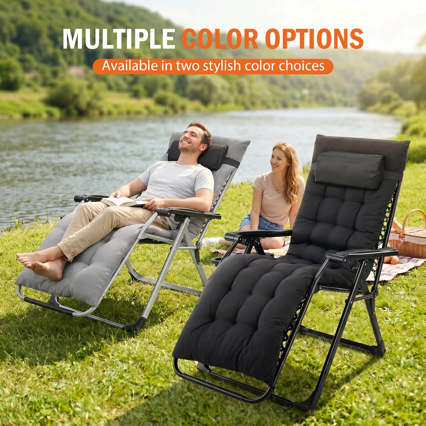 JHK Zero Gravity Reclining Camping Lounge Chair With Cup Tray