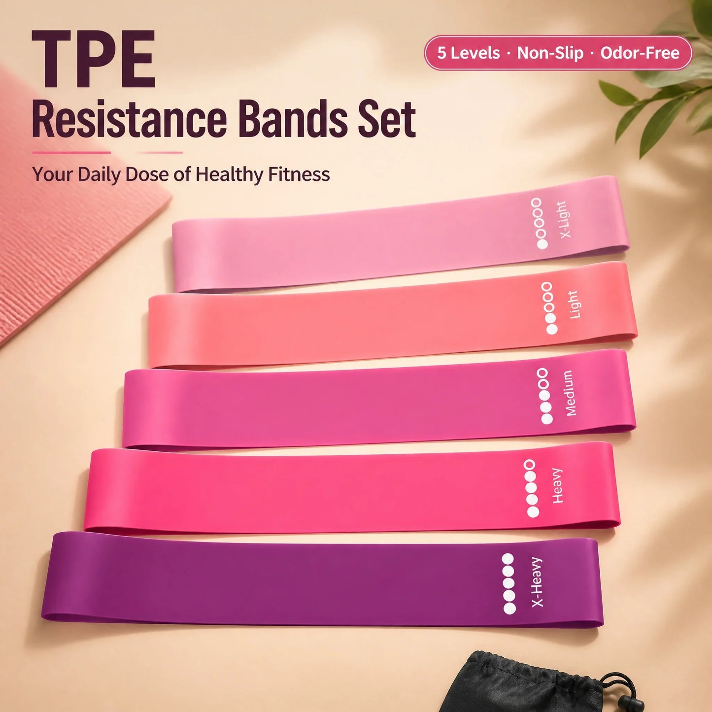 TPE Resistance Bands Set With Five Levels For Hip Glutes