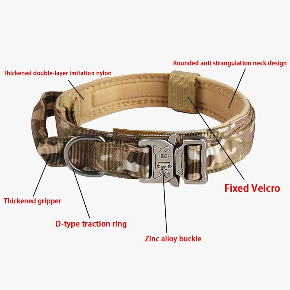 Tactical Nylon Dog Collar With Metal Buckle And Breathable Comfort