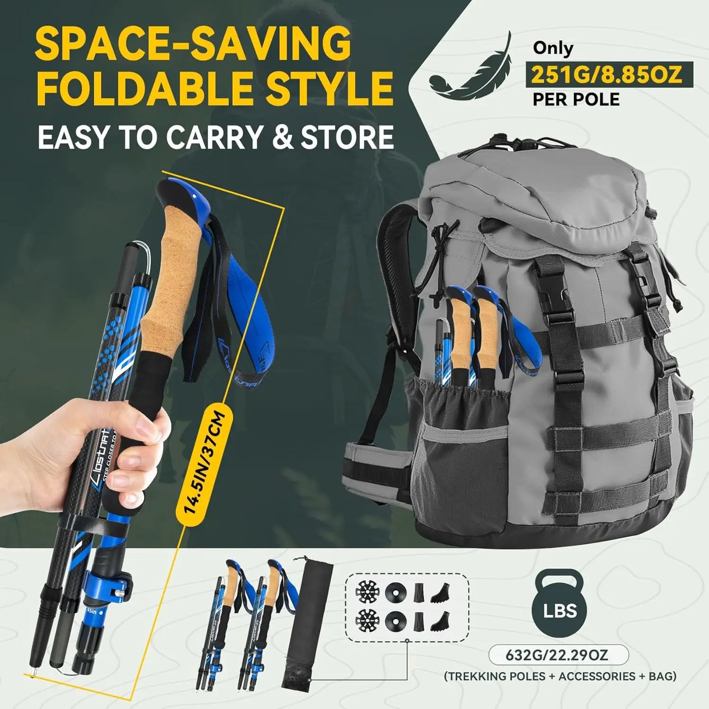 Carbon Fiber Folding Trekking Poles Ultra Light For Hiking