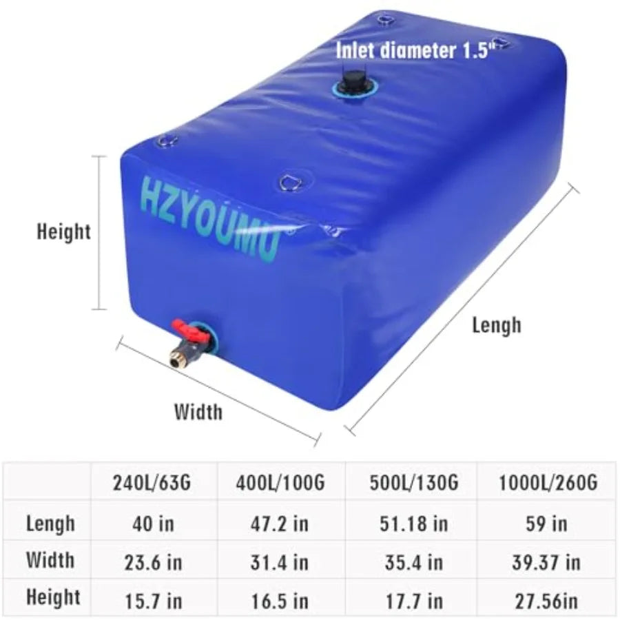 Foldable 240L Water Tank Storage Container Soft Bag for Outdoor Use Portable Large Ccity Waterproof Bladder in Blue with Easy C