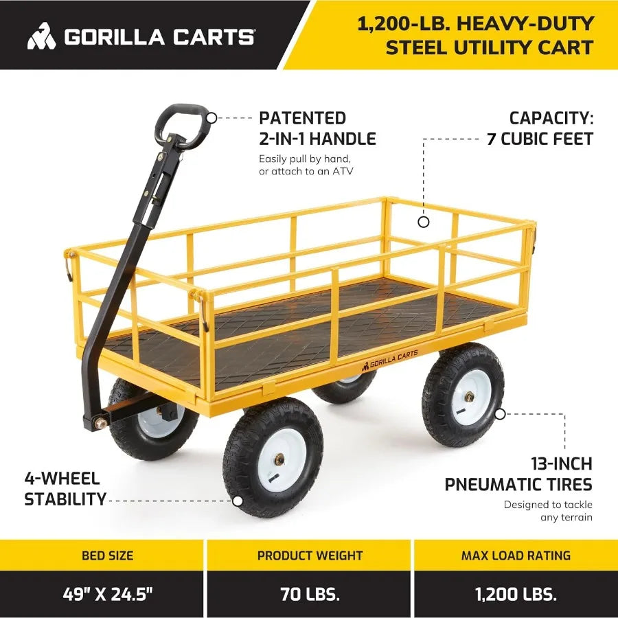 Steel Utility Cart With 1200 Pound Load Capacity Heavy Duty
