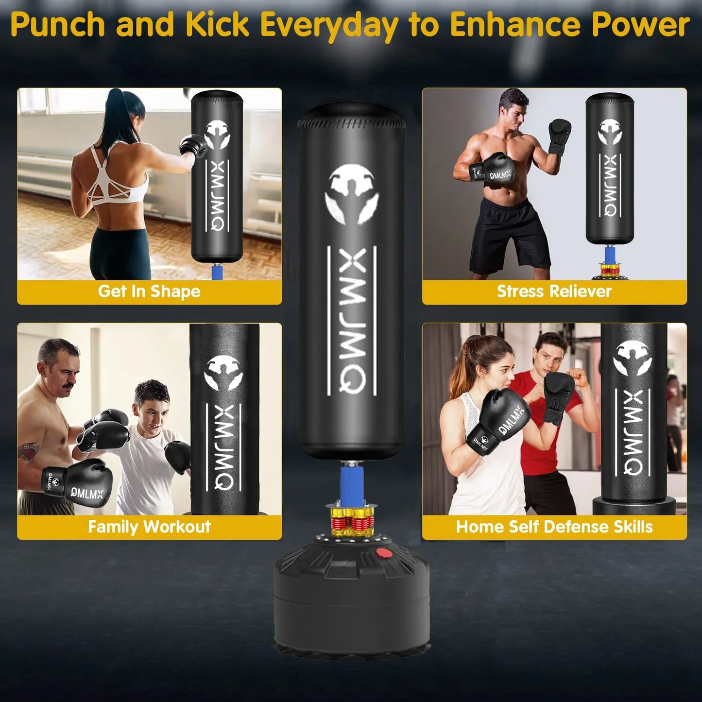 LEKARO Standing Boxing Post With Gloves Sandbag Training
