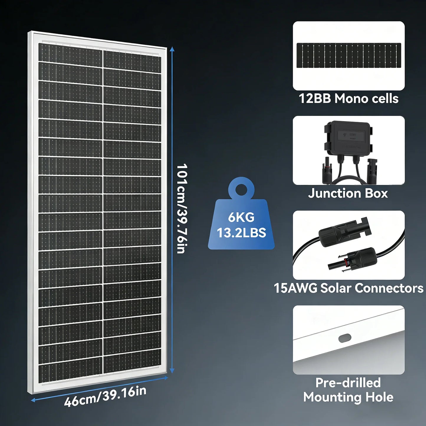 RVPOZWER 100W 12V Monocrystalline Solar Panel For RVs