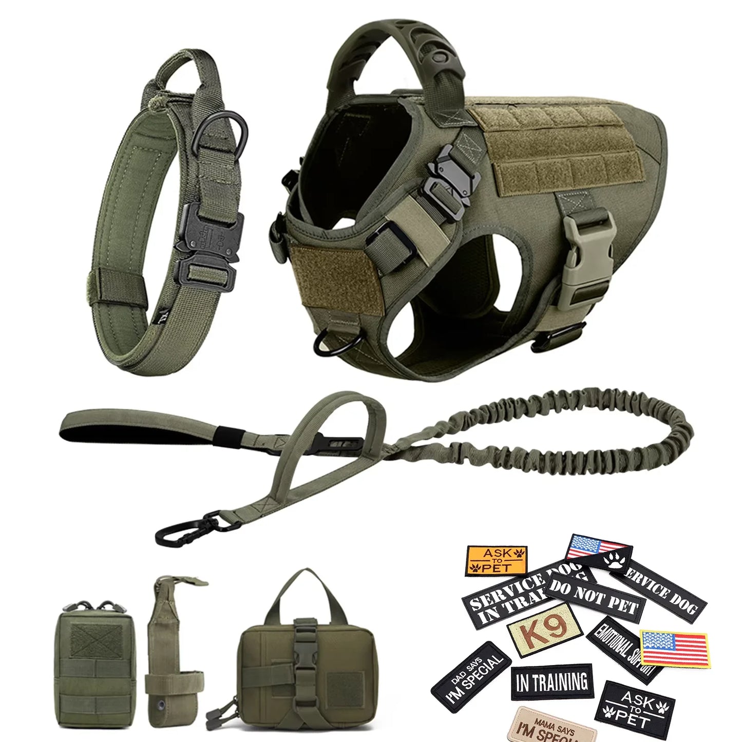Military Dog Harness Vest Set For Malinois Training Tactical Accessories