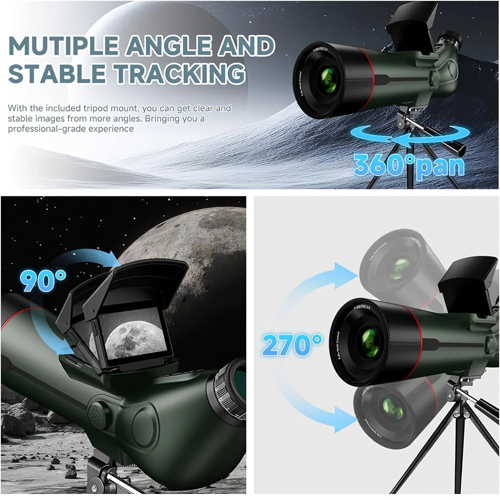 Digital Spotting Scope with Screen Portable Auto-Focus Electronic 4K Smart Telescope with Tripod 32GB SD Card and Carrying Bag f