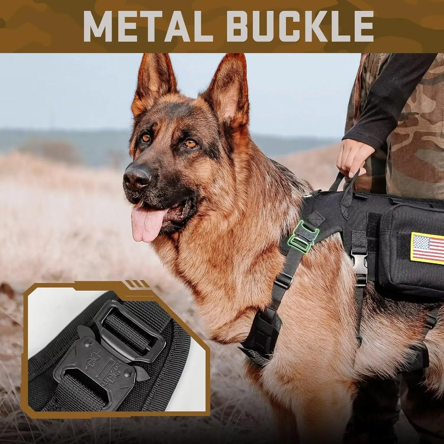 Military Tactical Dog Harness with Bungee Leash, Adjustable No-Pull Chest 19.5-41.5in for Medium Large Dogs Walking Training