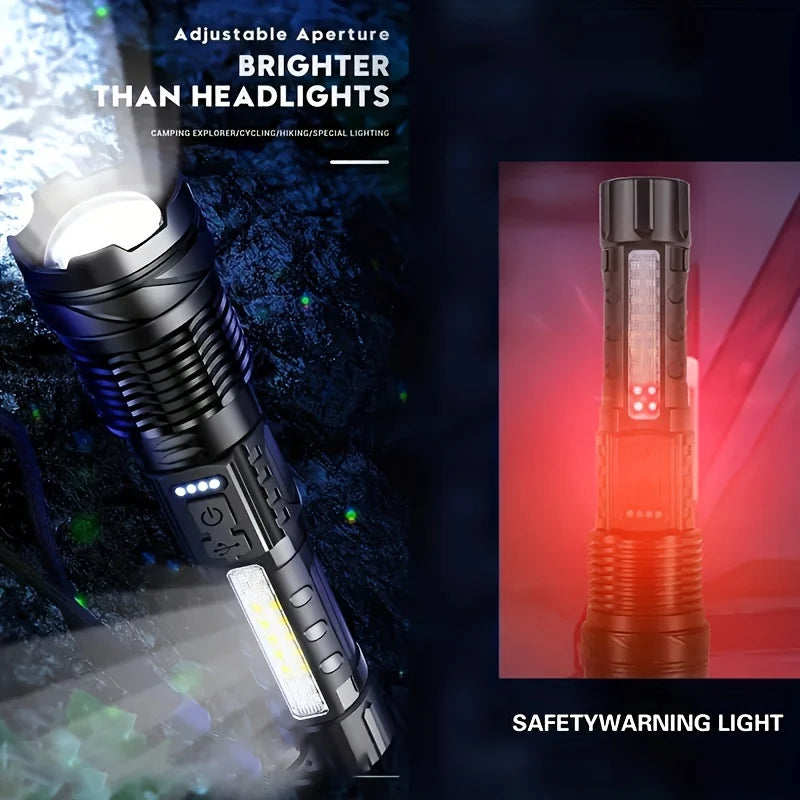 Super Powerful Rechargeable Torch Lithium Battery with USB Multi-Functional with Side Light for Camping Fishing Hunting Climbing