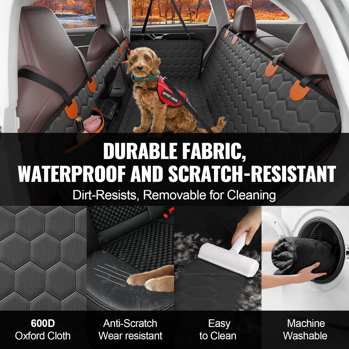 SucceBuy Back Seat Extender Dog Car Cover With Mesh Window Storage Pocket 350lb