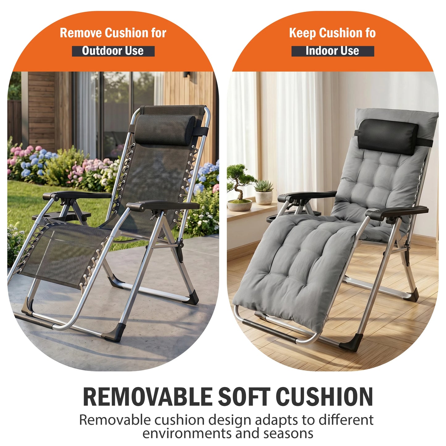 JHK Zero Gravity Reclining Camping Lounge Chair With Cup Tray