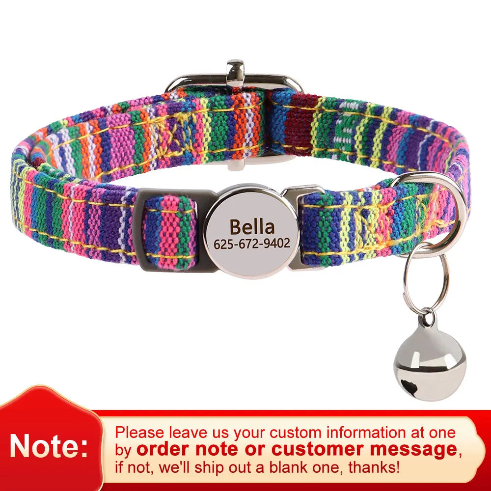 Quick Release Nylon Cat Collar With Personalization And Breakaway Safety