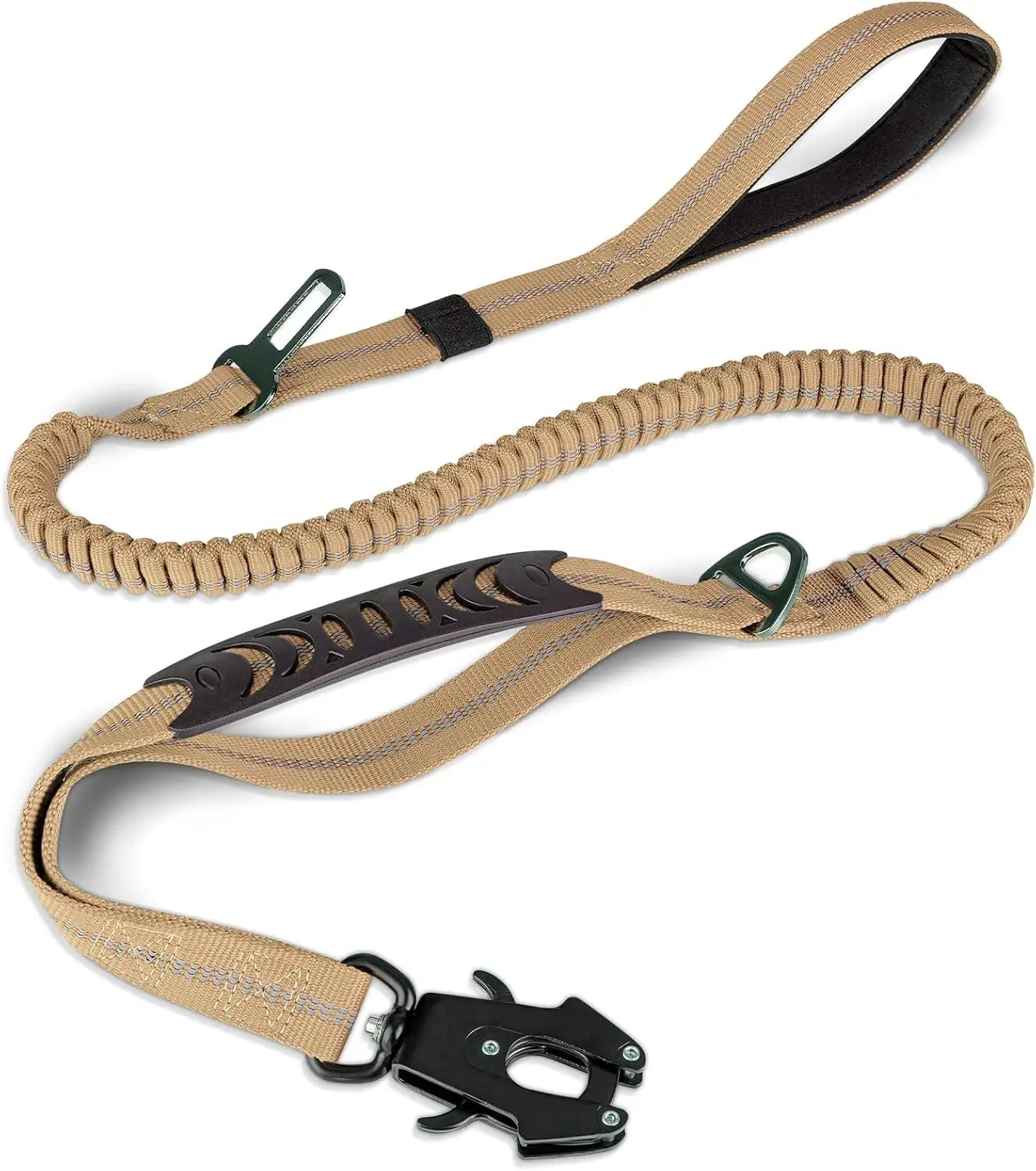 Reflective Shock Absorbing Tactical Bungee Dog Leash With Car Seatbelt